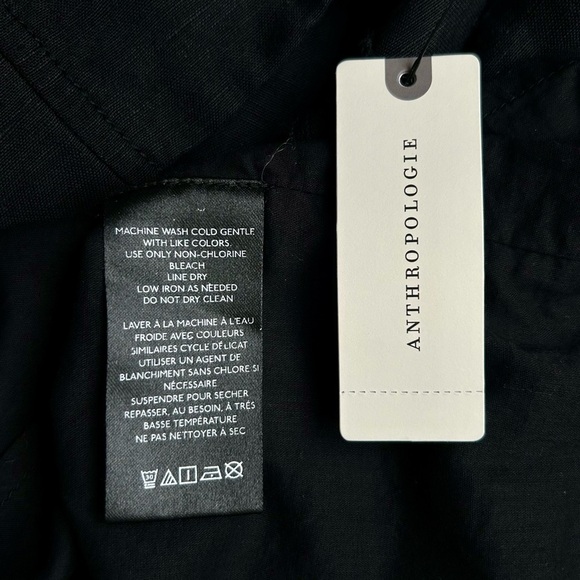 By Anthropologie Slim Mini Dress Black Linen Front Ring Cutout Size XS NWT - Picture 12 of 12